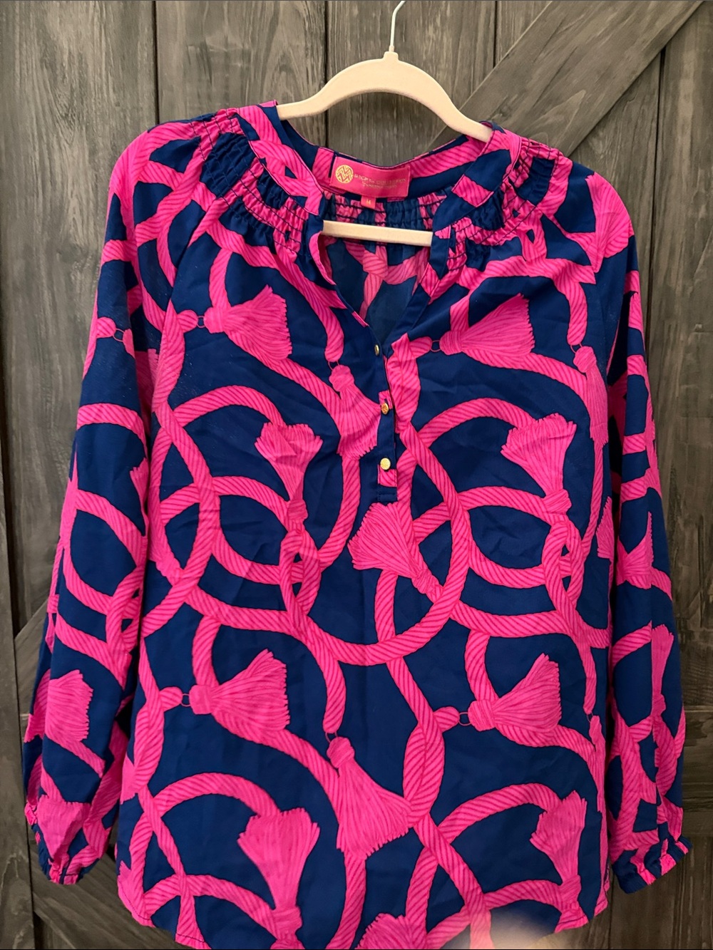 Macbeth Collection Navy and Hot Pink Rope-Print Long Sleeve Tunic